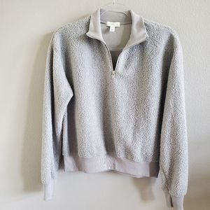 Topshop Light Gray Fleece Quarter-Zip Sweater